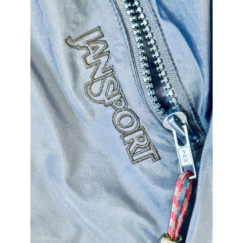 JanSport Nylon Rain Windbreaker Jacket Hooded Zip Front Navy Blue‎ Large - Picture 3 of 5